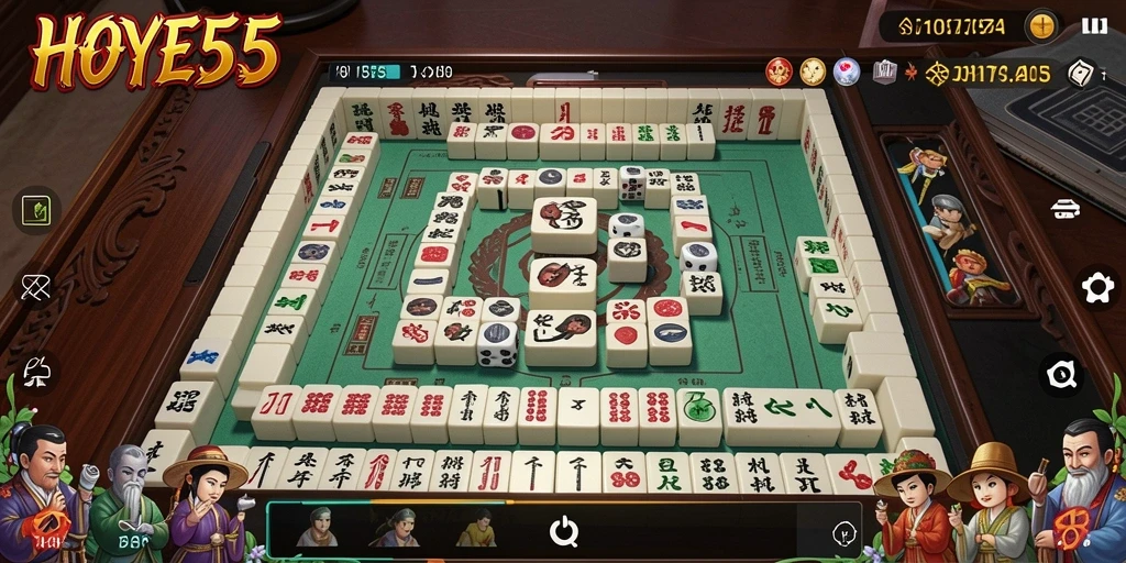 Tangkapan layar utama HOYE55 menampilkan gameplay Mahjong yang seru.