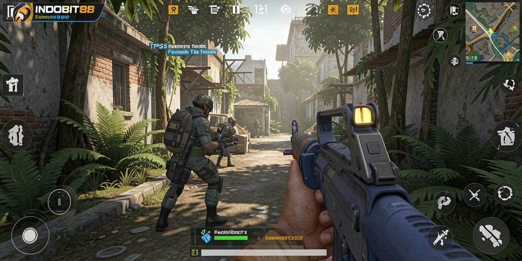 Tampilan gameplay seru di INDOBIT88 dengan aksi TPS yang mendebarkan.