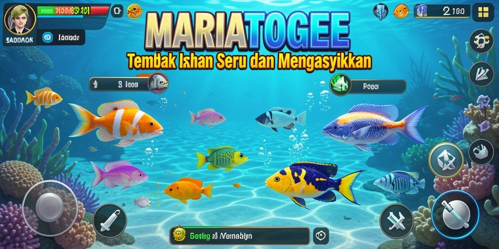 Tampilan gameplay MARIATOGEL yang menarik saat menembak ikan.