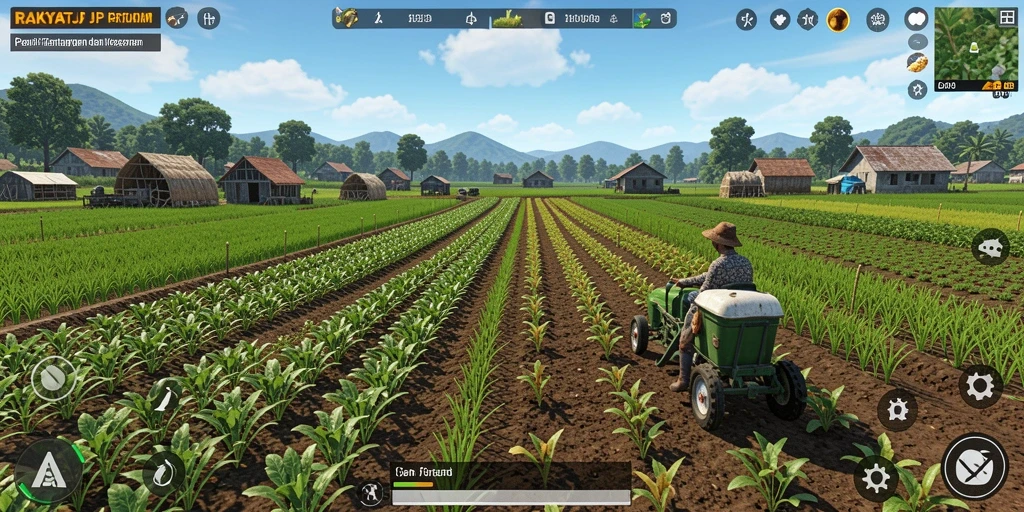 Tampilan gameplay RAKYATJP yang menawan dengan ladang hijau subur.