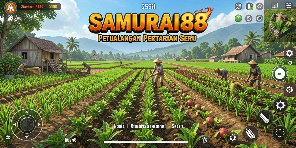 Tampilan screenshot utama SAMURAI88 dengan aktivitas bertani yang seru.