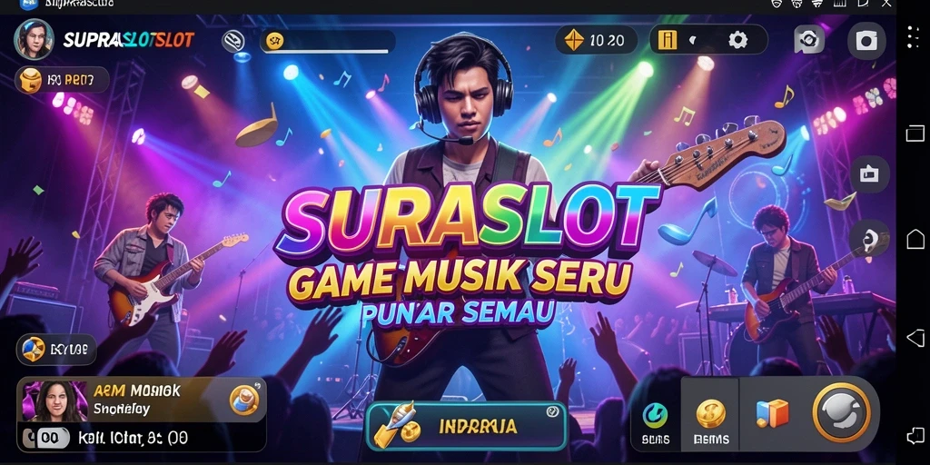 Screenshot gameplay SUPRASLOT menampilkan pemain menikmati berbagai lagu.