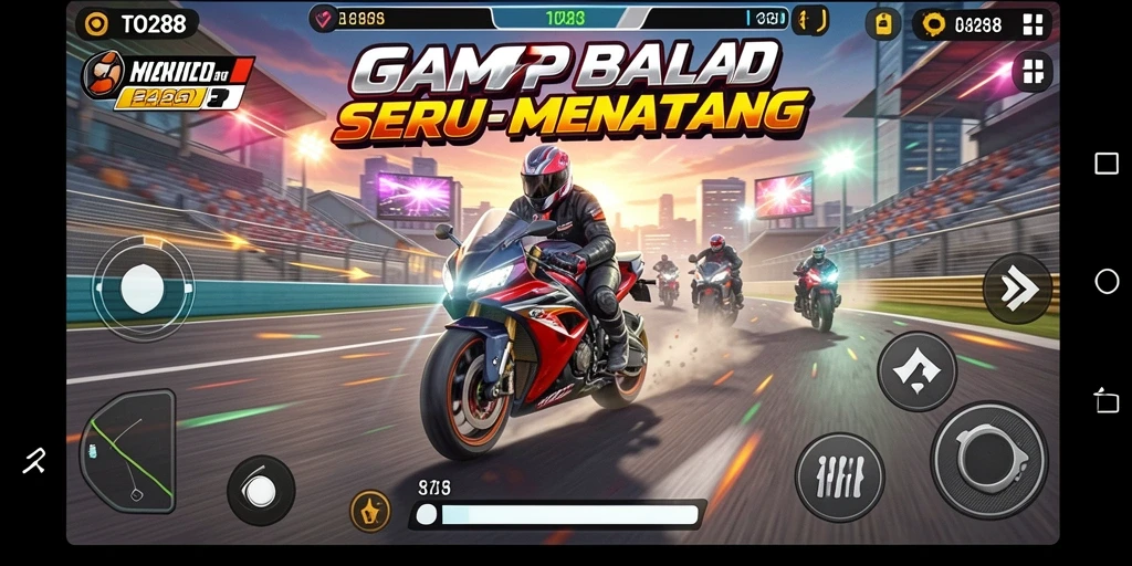 Tampilan gameplay seru di TO288 dengan balapan motor yang mendebarkan.